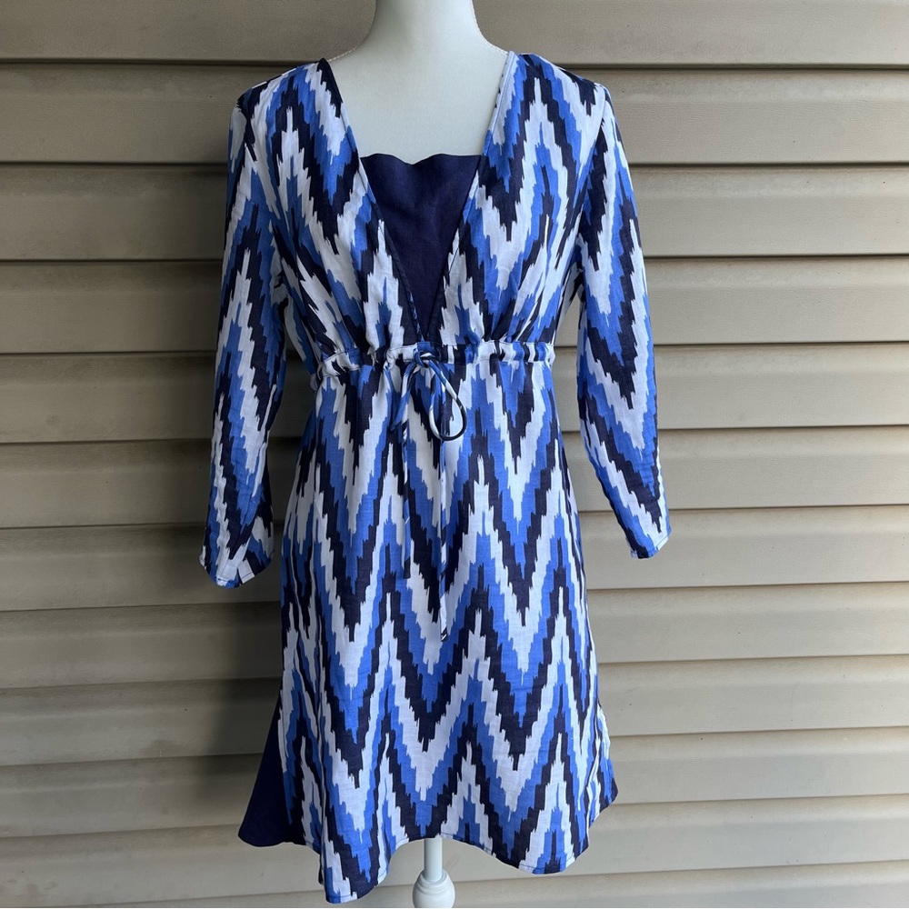 •TALBOTS• Linen Chevron Long Sleeved Beach Dress - Size Medium